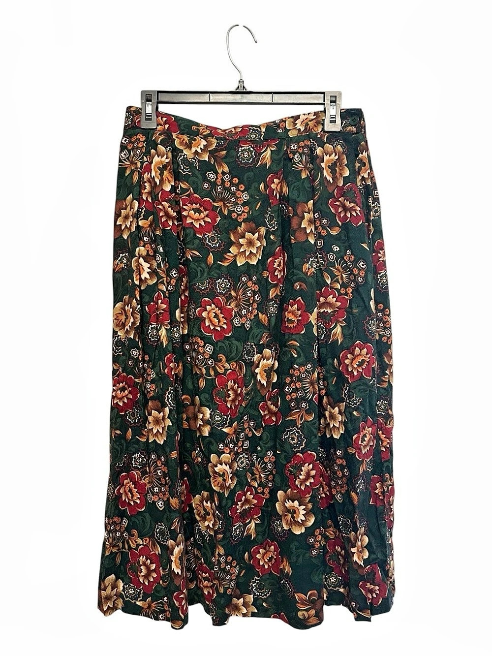 Vintage 80s/90s Koret Green Floral Maxi Skirt Rayon Size 12